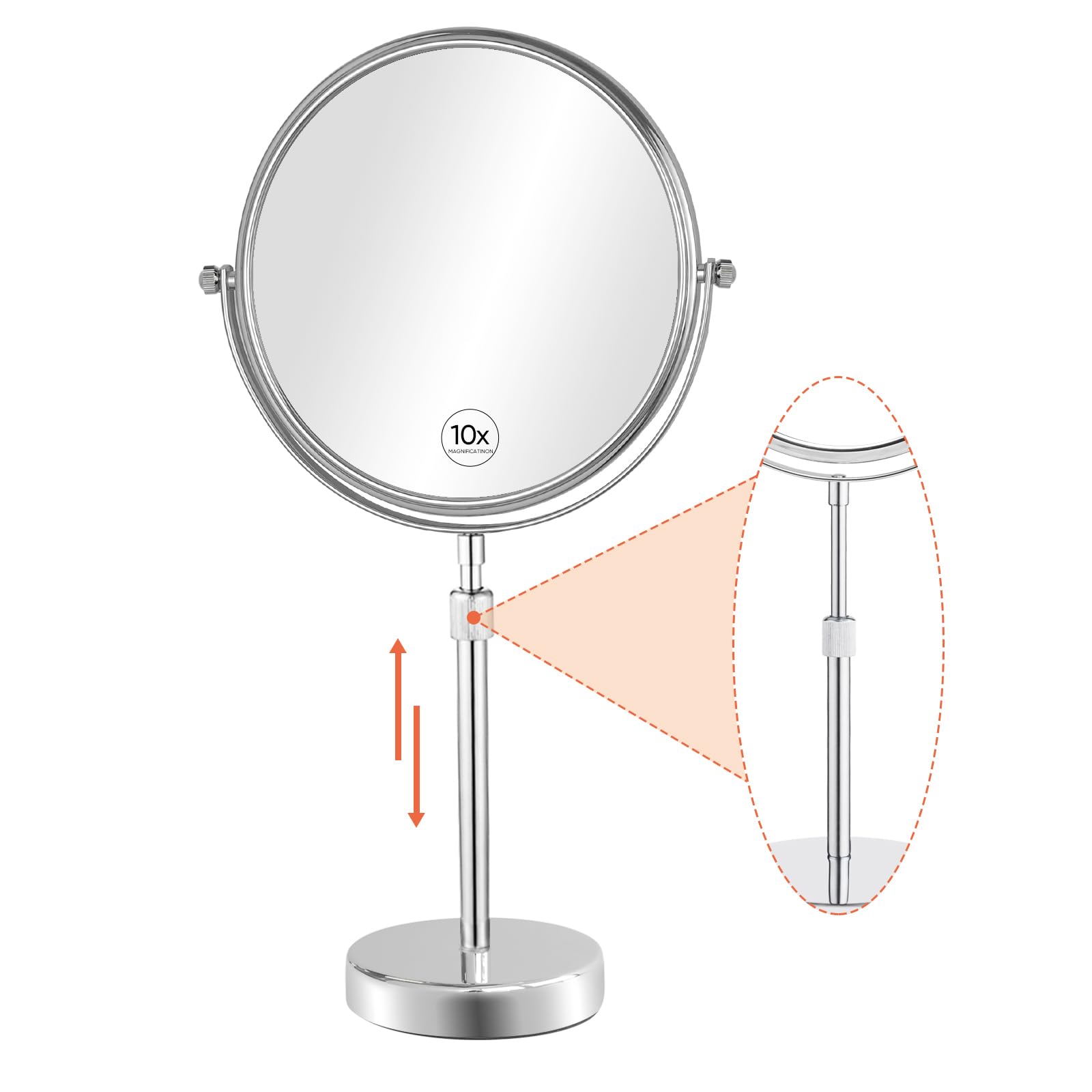 Nicesail 19 Inch Tall Makeup Mirror with 10X Magnification  Make up Mirror 8 Inch Double-Sided  Table Mirror with Pedestal for Shaving  Standing Mirror Height Adjustable Chrome Finish (8 Inch  10X)